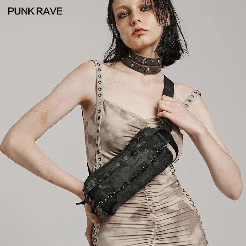 PUNK RAVE Women\'s Punk One Shoulder Spiked Type of Cross Body Bag Novelty Crossbody Small Bags Female Accessories 2 Colors