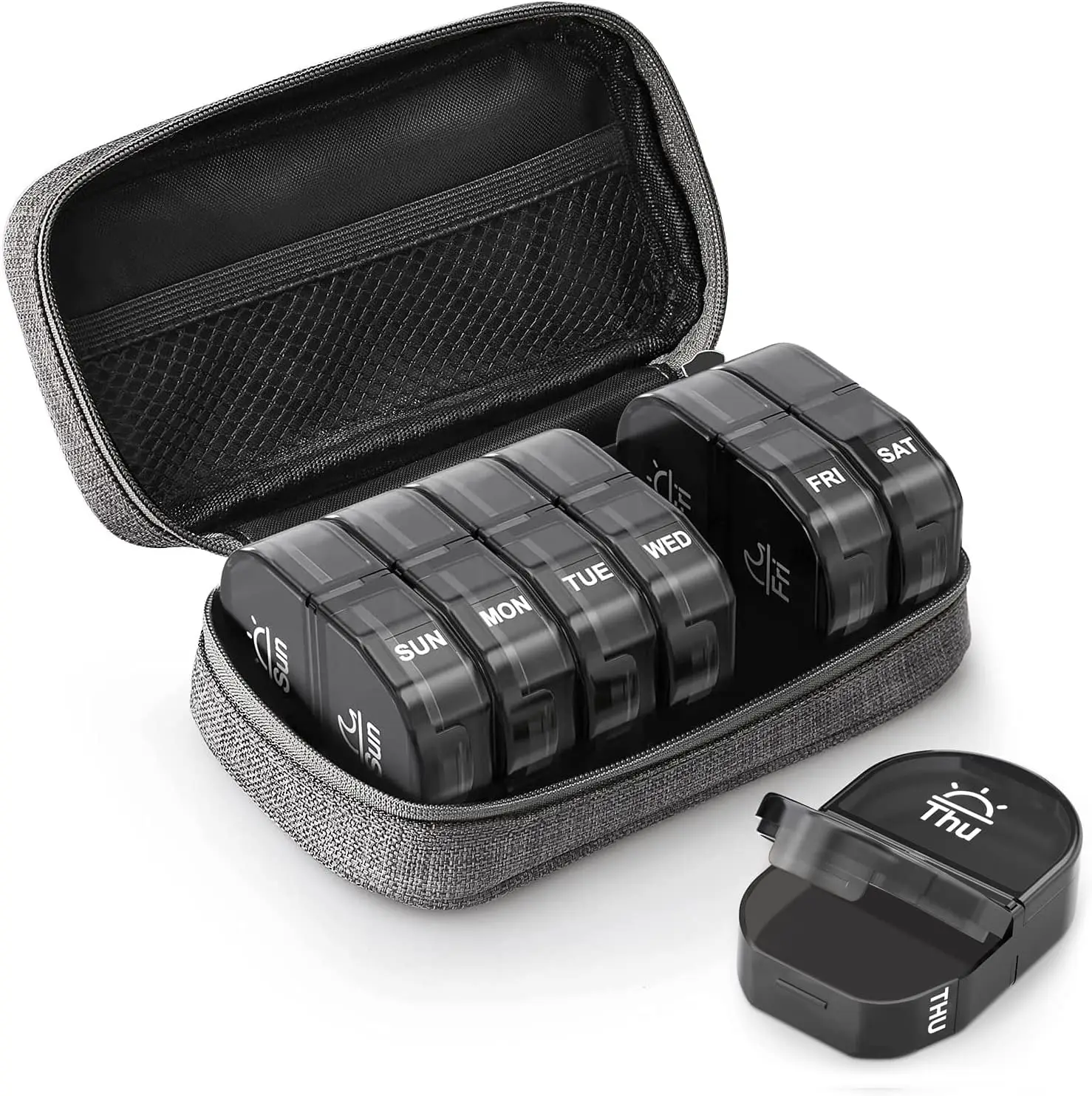 

Large Weekly Pill Organizer 2 Times a Day, 7 Day AM PM Pill Case with Portable Zipper Cloth Bag for Supplements Vitamins
