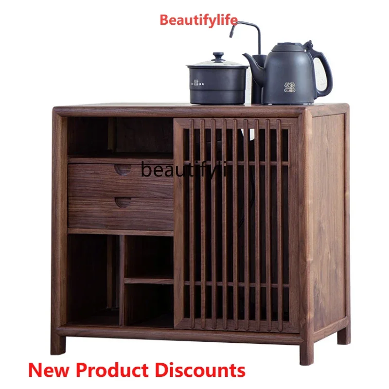 

01A S Solid Wood New Chinese Tea Room Kettle All-in-One Cabinet Black Walnut Tea Table Tea Table Side Cabinet
