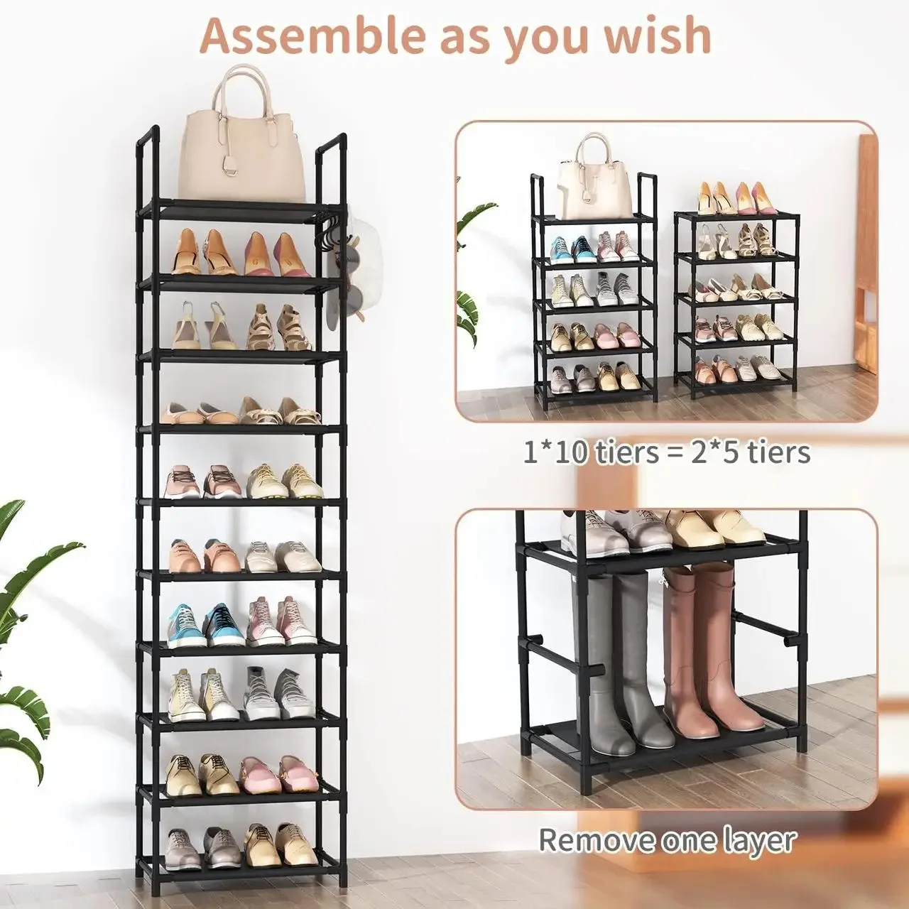 

8/10 Tier Fabric Shoe Rack, Multifunctional Closet Organizer, Space Saving Storage Shelf for Entryway Hallway Shoe organizer