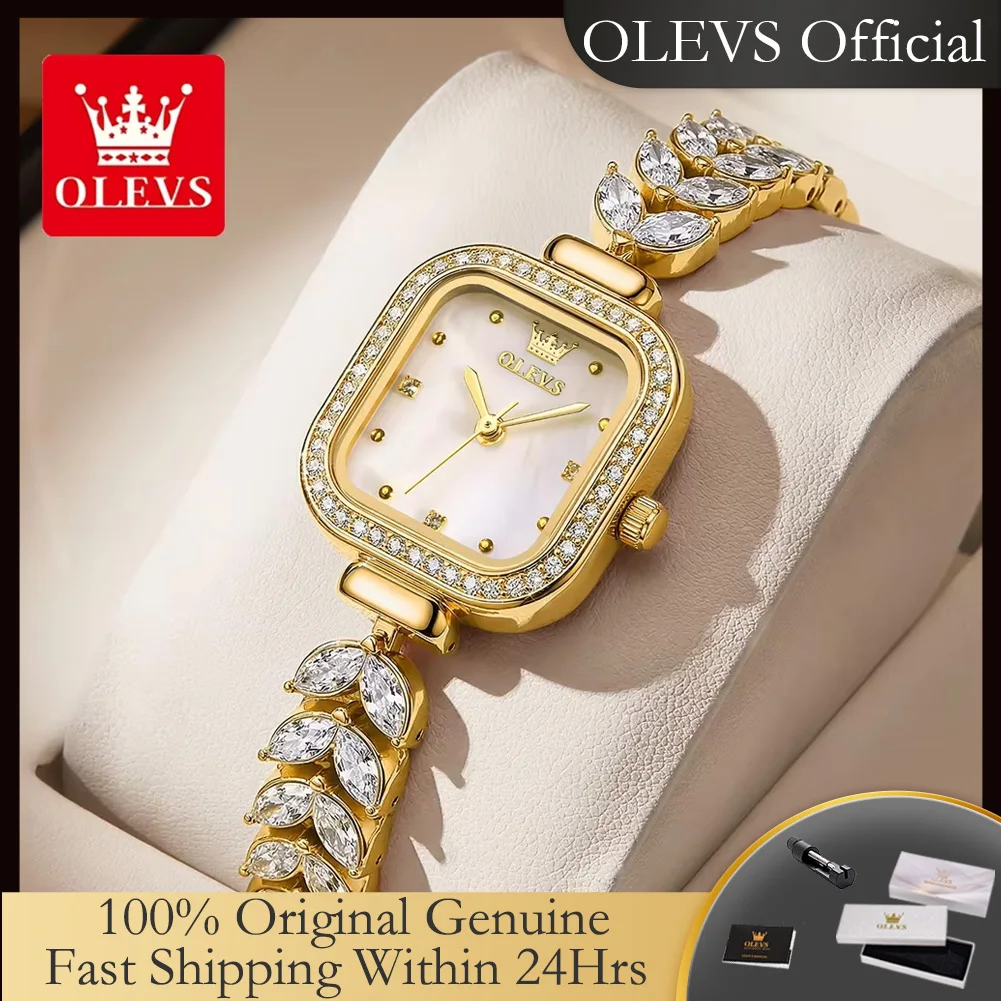 

OLEVS 9987 Wristwatch for Woman Fashion Elegant Mermaid Steel Strap Square Quartz Women's Watches Full Diamond Ladies Watches