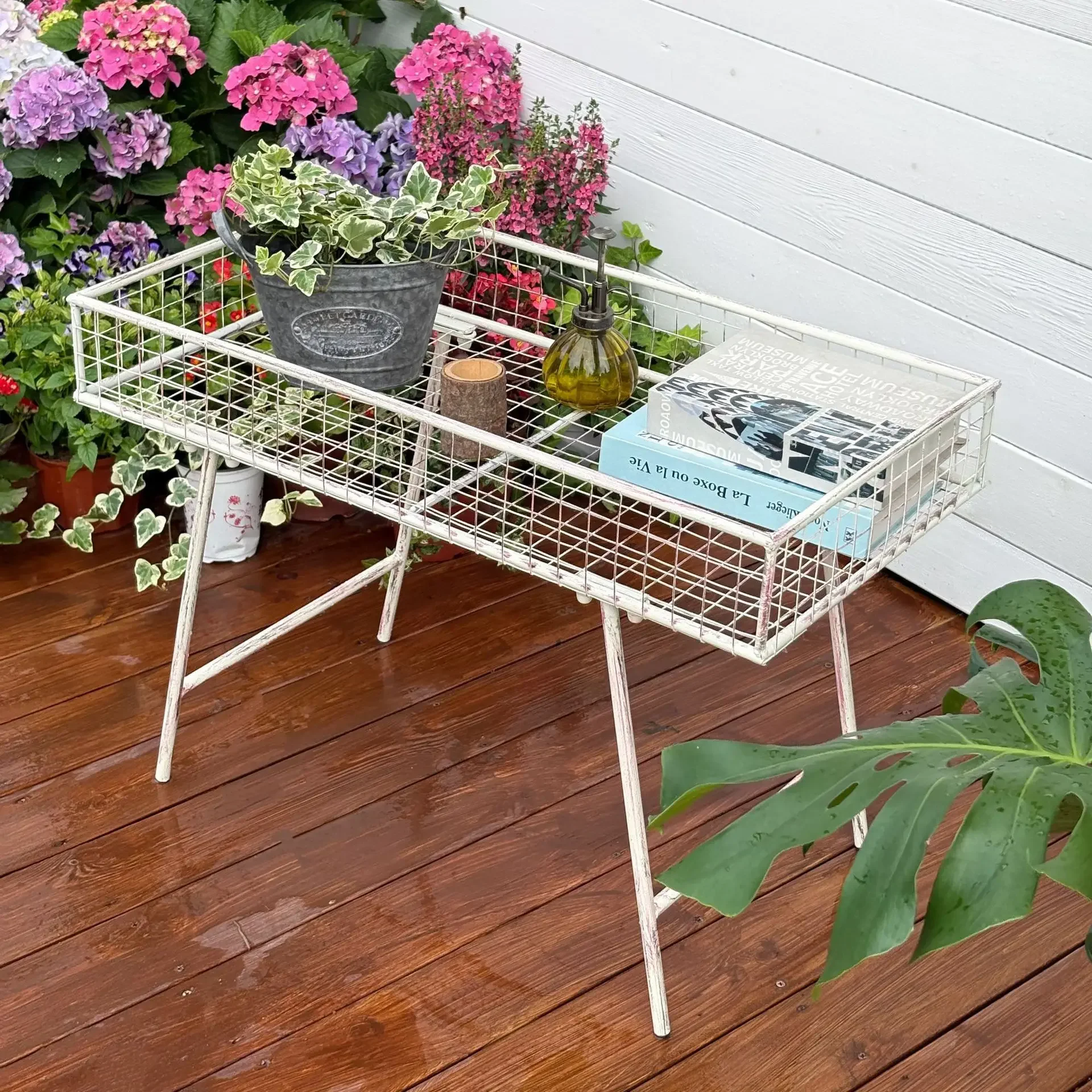 LH3 retro wind wrought iron flower stand removable balcony multi-functional storage table decoration