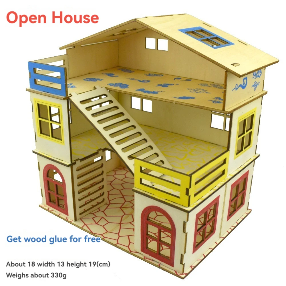 Wooden Hamster House Large 3-Tier Transformation Castle With Open Villa Design Small Pet Climbing Frame With Stairs For Hamsters