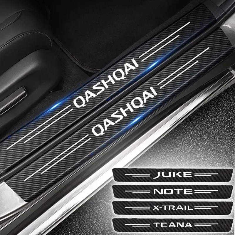 

Защитная Накладка на порог двери автомобиля, 4 шт., наклейки против царапин для Nissan Qashqai X-Trail JUKE LEAF NOTE Tiida Teana MICRA