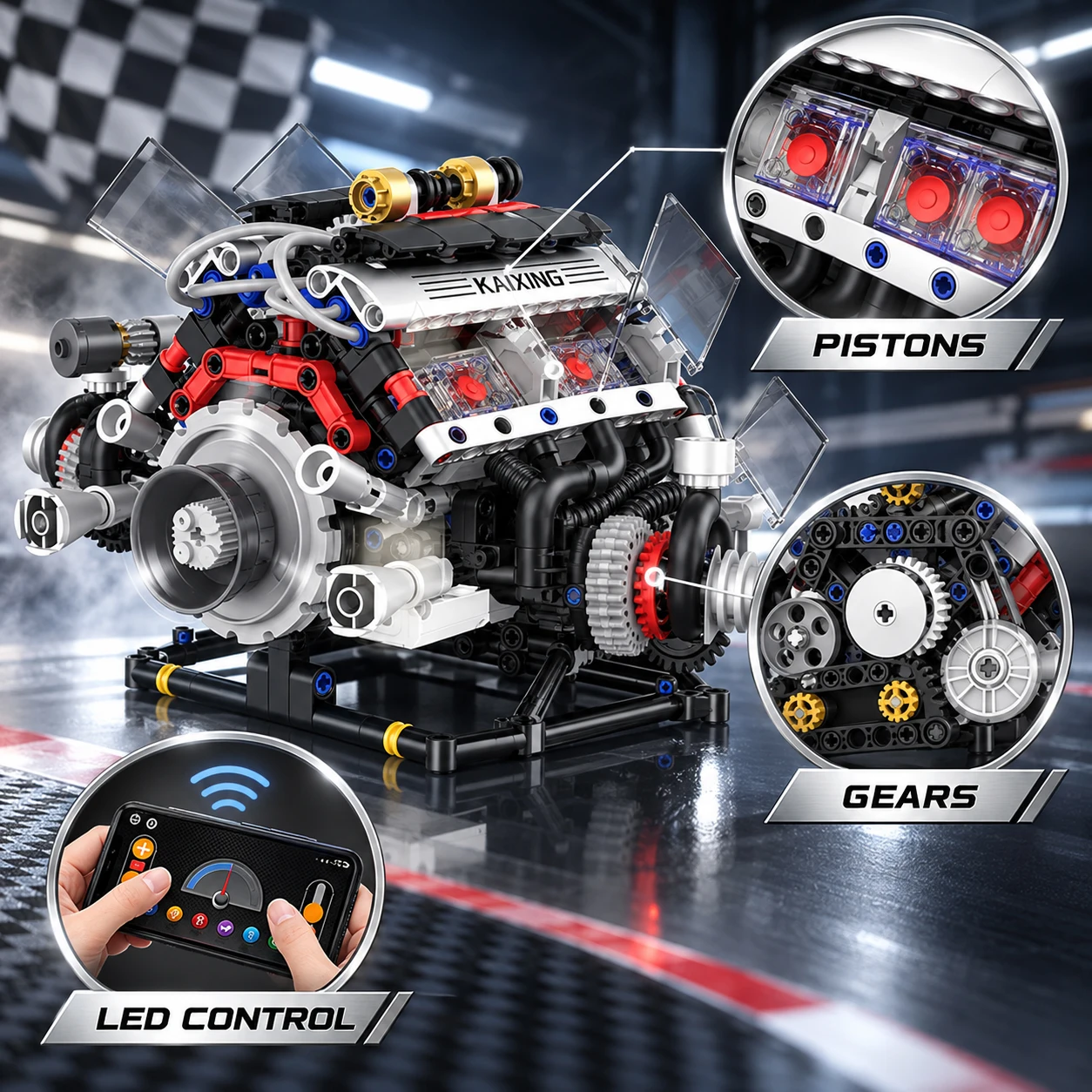 Motorized BMW F1 V10 Engine Building Blocks Model APP Control Technical Bricks STEM Collectible Mechanical Toy for Adults