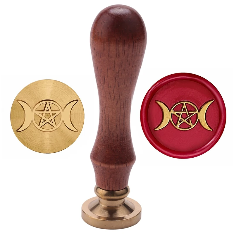 Triple Moon Goddess Wax Seal Stamp, Crescent Pentagram Pagan Sealing Brass Stamper, Wedding Invitation Card Wicca Gifts