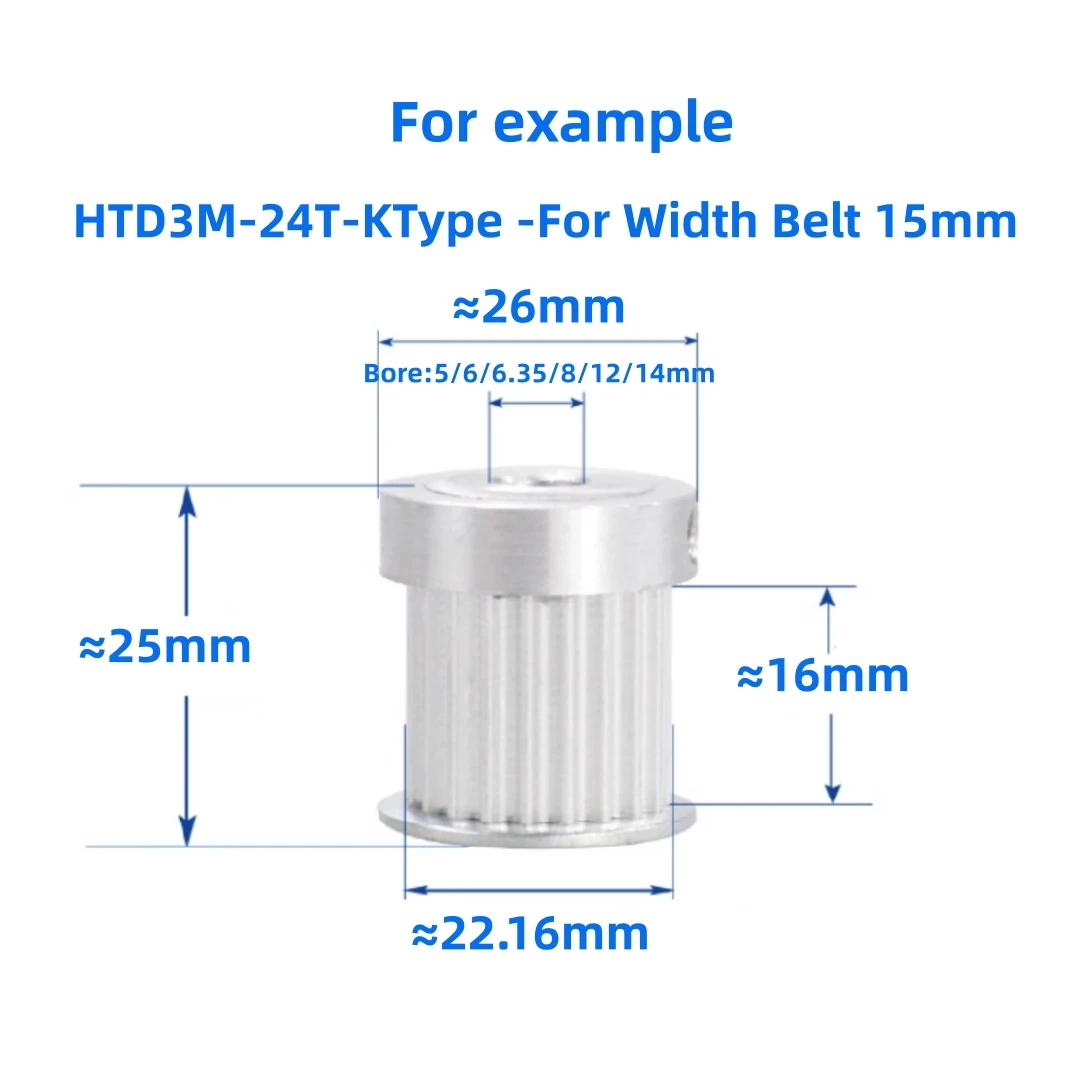 HTD3M Timing Pulley 24Teeth K Type Bore 5/6/6.35/8/10/12/14mm  Belt Width 15/25mm 3D printed parts