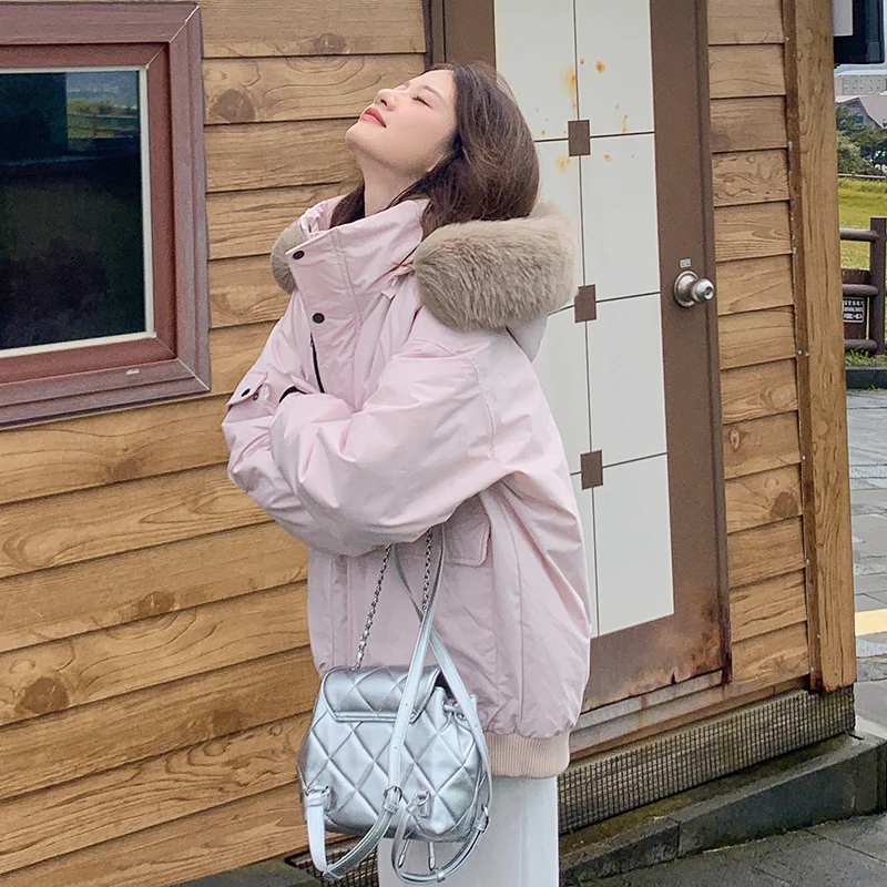 

Women Parka Winter Jacket 2024 New Long Coat Wool Liner Hooded Jackets Clothes Fur Collar Casual Loose Thick Down Padded Coats