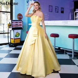 SoDigne Elegant Yellow Satin Evening Dress Strapless A-Line Pleated Simple Party Dress 2024 Formal Occasion Prom Gowns for Women