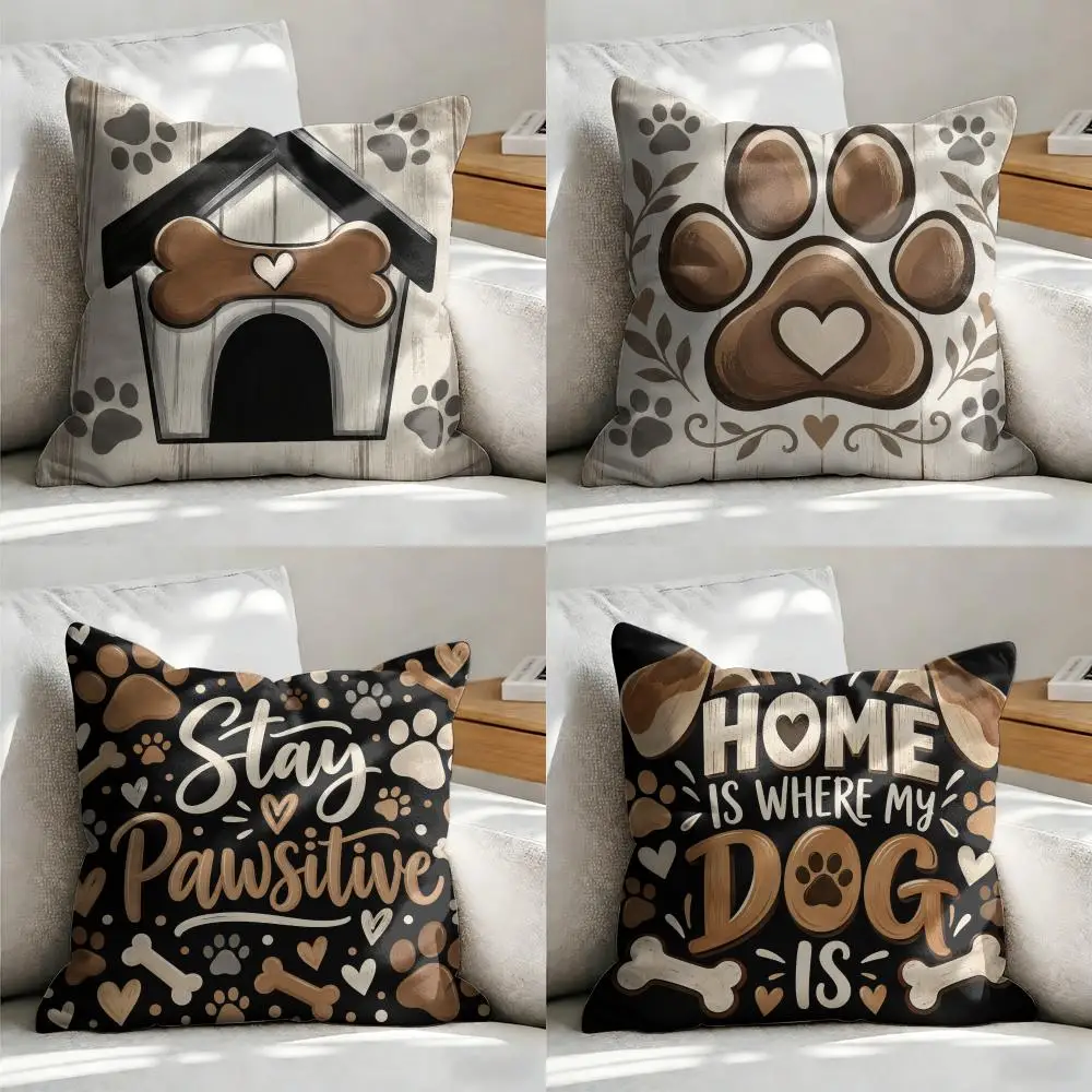 Cute Dog Paw Pattern Cushion Cover Soft Short Plush Pillow Cover Smooth Cozy Texture Aesthetic Cushion Case Home Decor