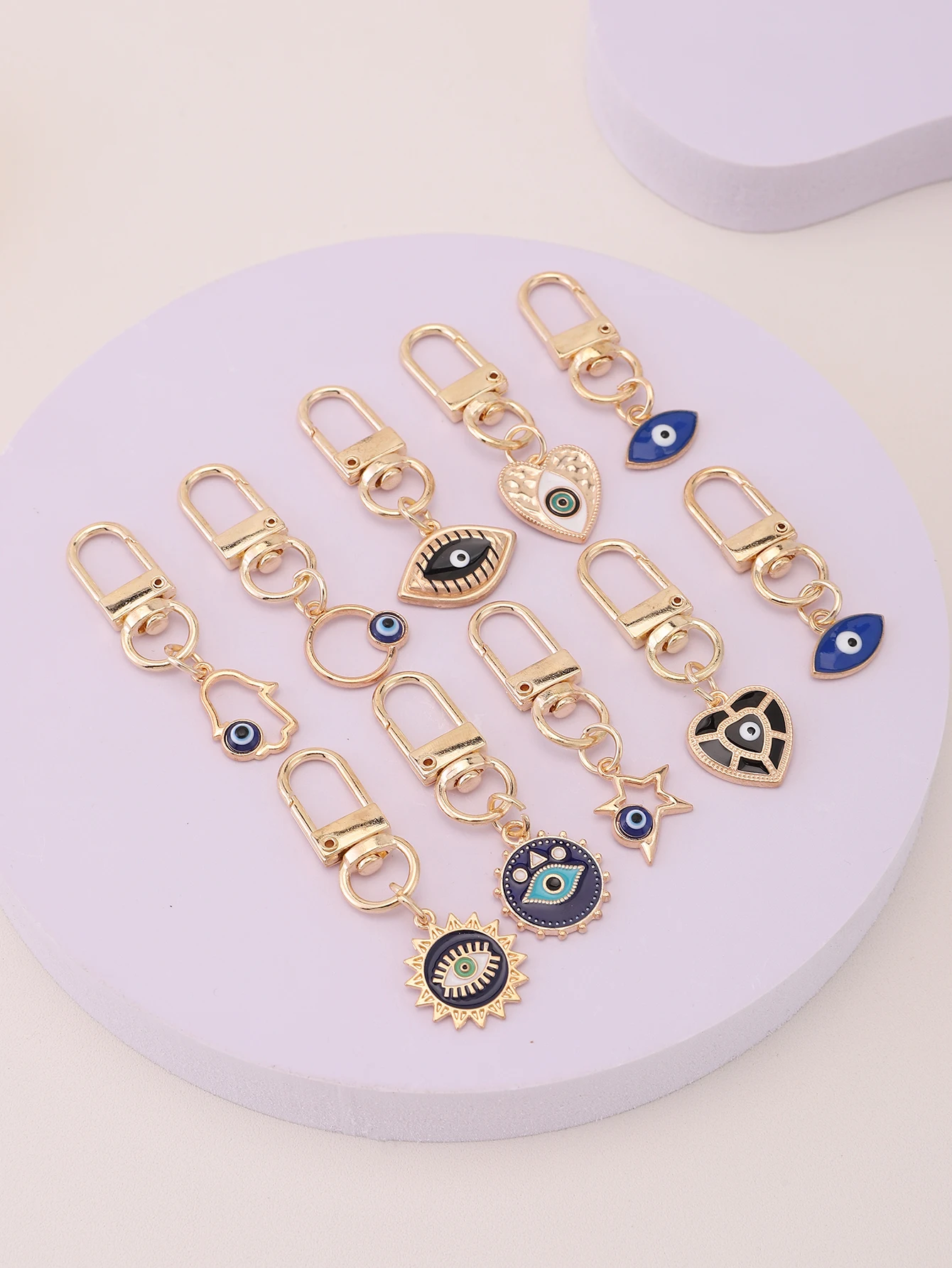 10pcs Sweet Cute Metal Evil Eye Keychain decoration Purse Bag Backpack Accessory Charm Birthday Party Favors Gift For Boys Girls