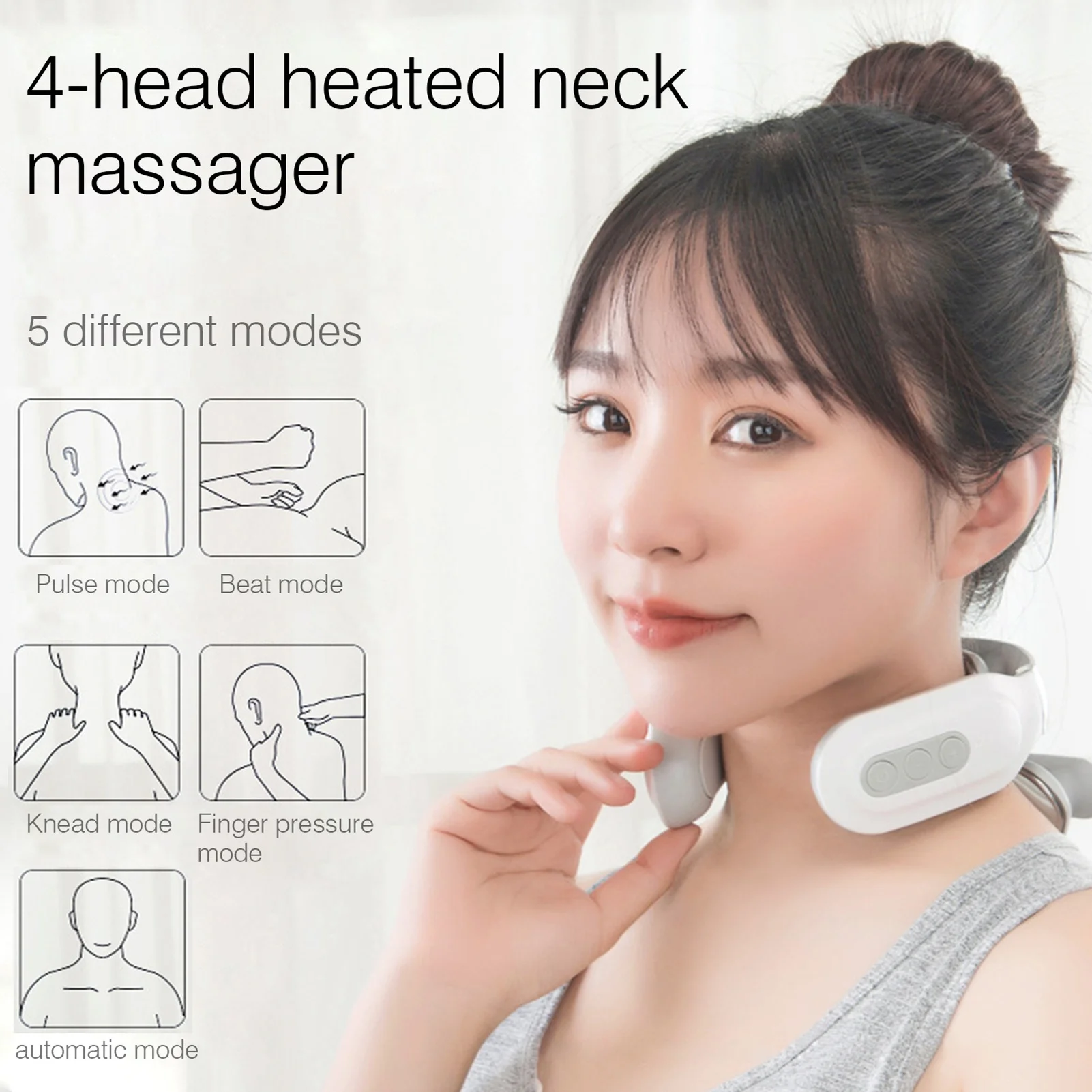 

Cervical Massager 16 Modes USB Smart Pulse Heating 4 Head Neck Massager for Neck Tension Neck Shoulder Pain Relief