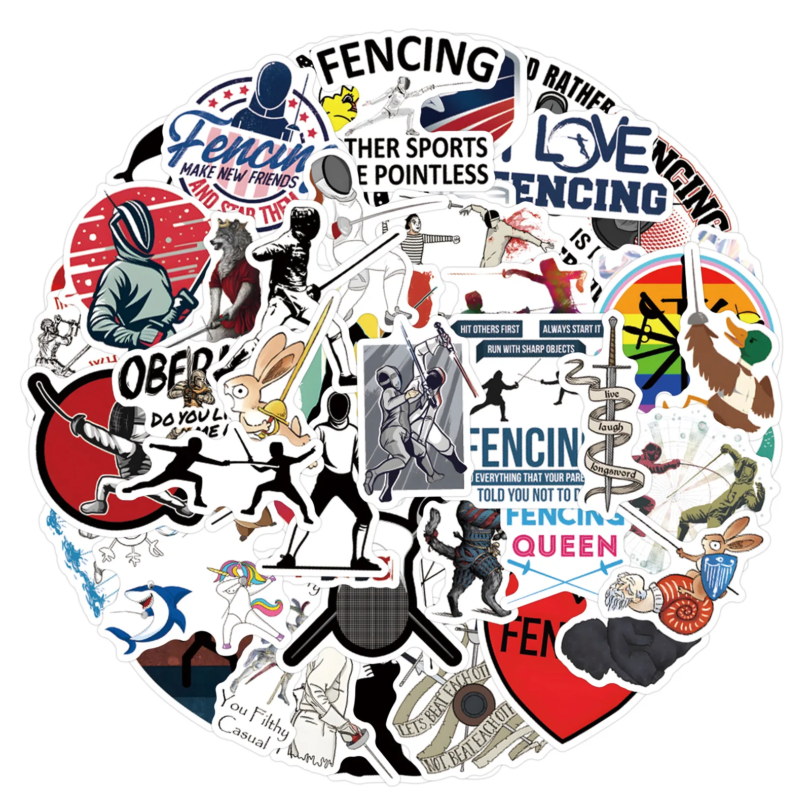 

10/30/55PCS Fencing Stickers Funny Cartoon Decals Kids Toys Graffiti DIY Decoration Luggage Laptop Phone Guitar Car Bike Sticker