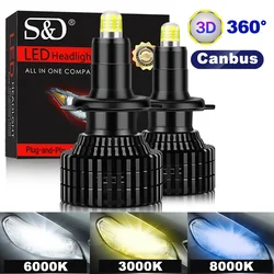 2Pcs 8-Sides 20000LM 3D H7 LED Canbus 360° H1 H3 HB3 HB4 9012 Hir2 H11 Led H8 9006 9005 Car Headlight Bulb Fog Lamp For Auto 12V