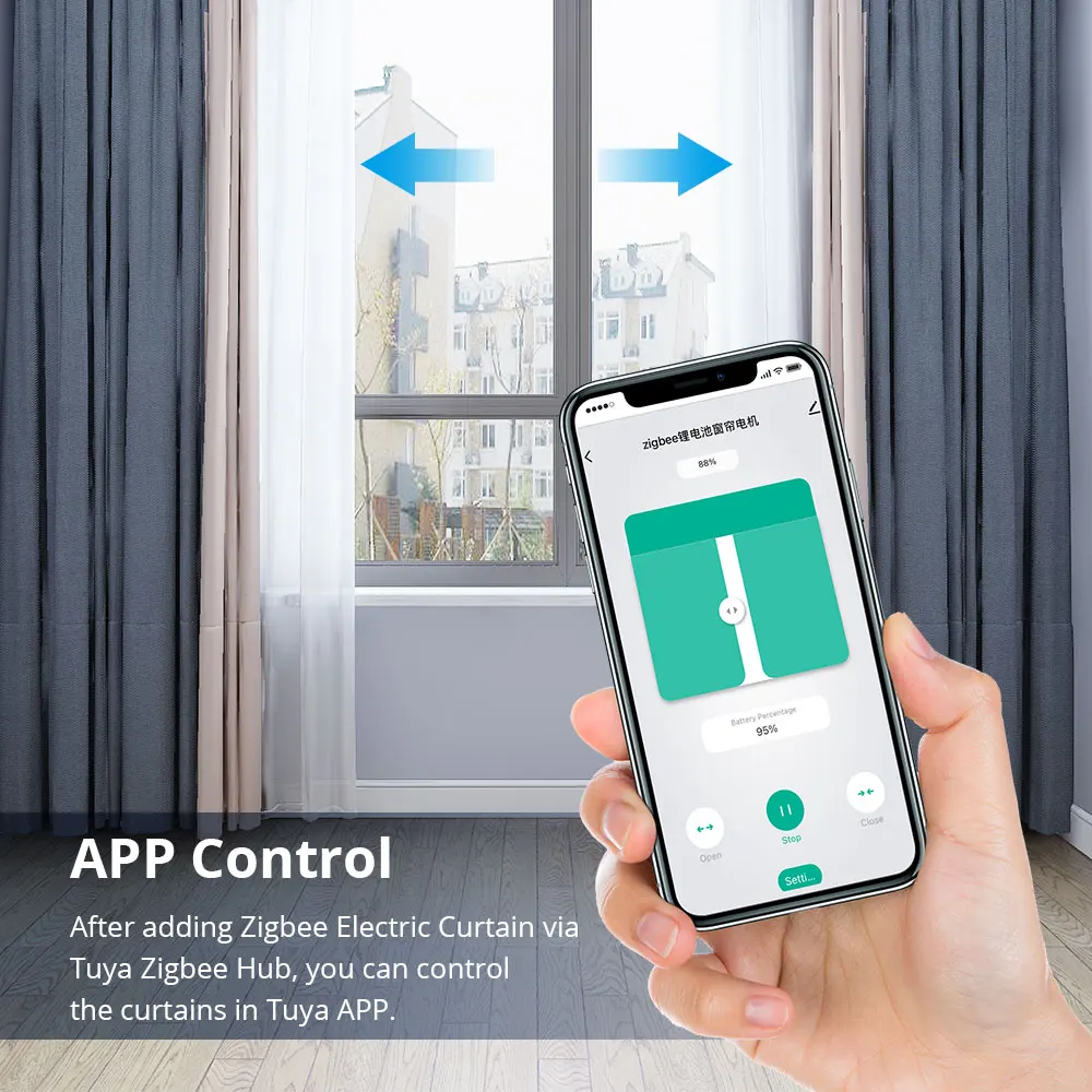 Zemismart Tuya Zigbee Rechargeable Electric Curtain Motor With Customized Slide Curtain Track Support Alexa Google Home Control view 4