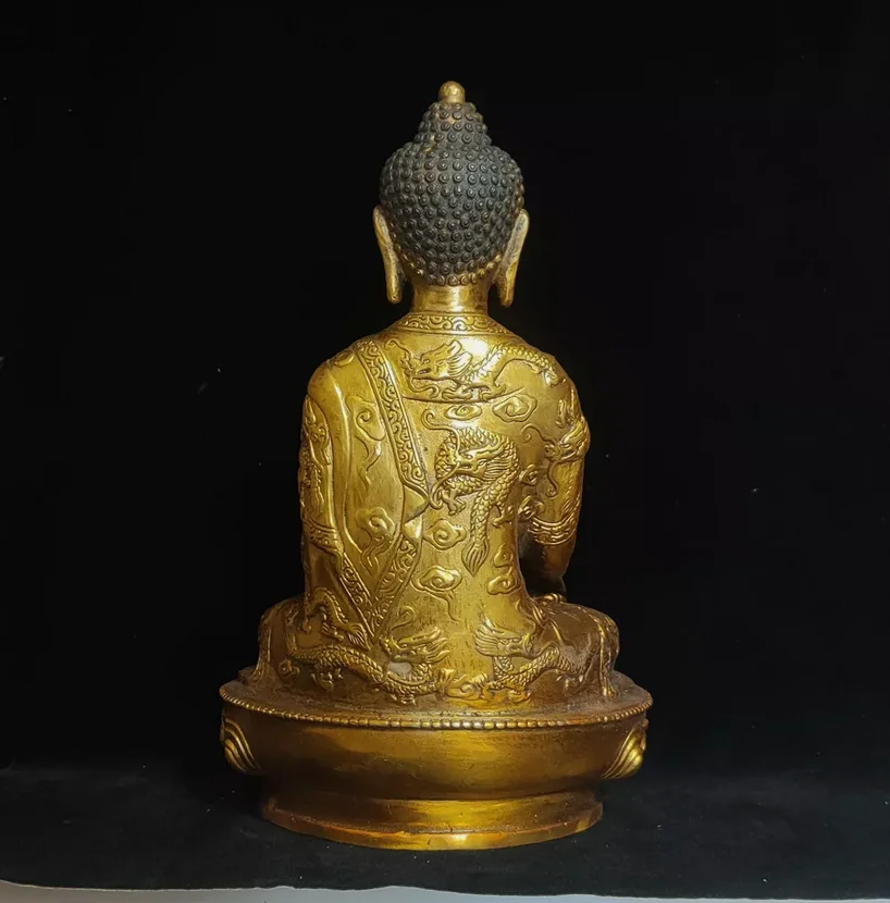 Antique Old copper Dragon Sakyamuni Buddha Buda Menla Medicine Buddha Statue