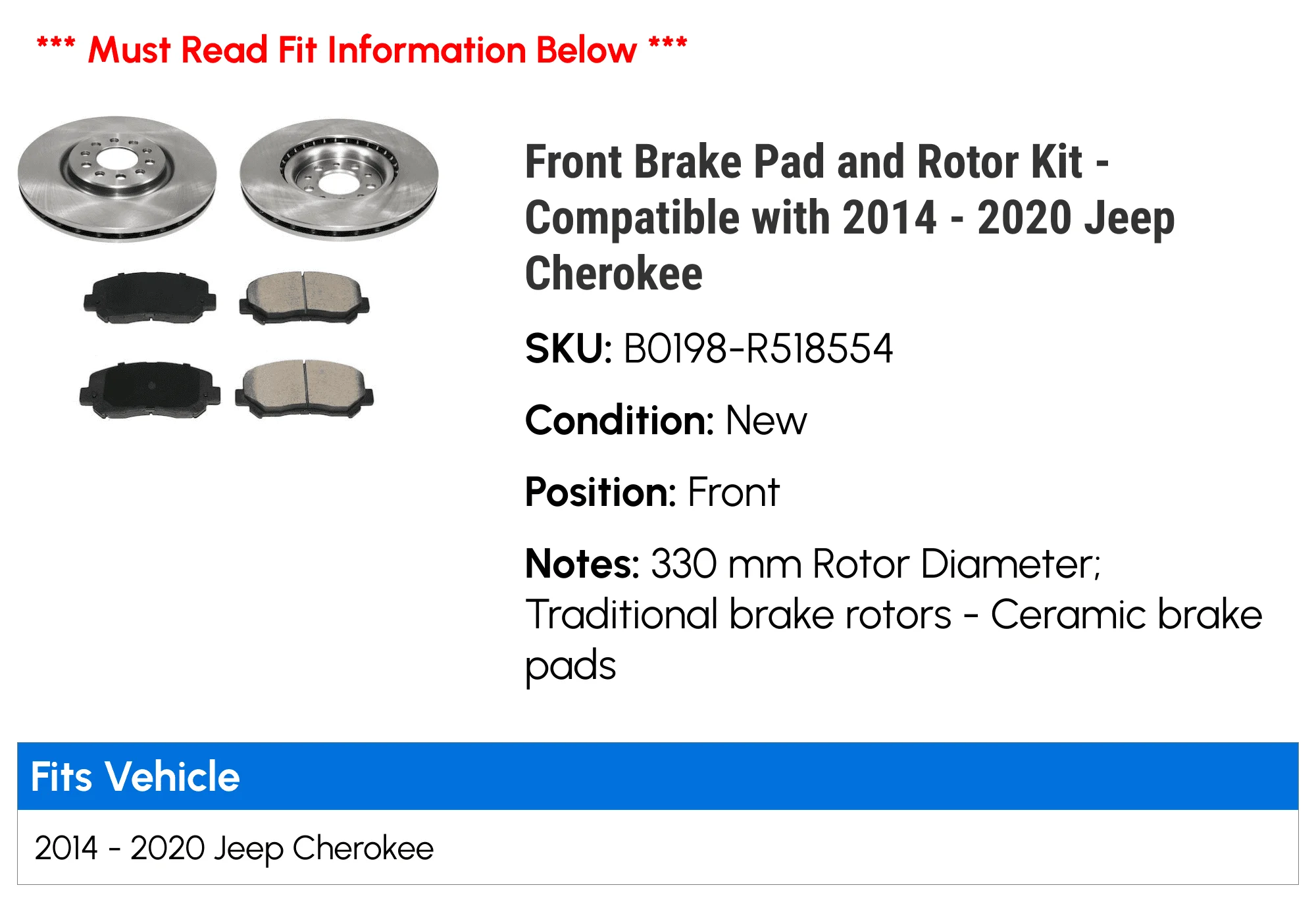 Kit pastilha de freio dianteiro e rotor - Compatível com Jeep Cherokee 2014 - 2020 2015 2016 2017 2018 2019