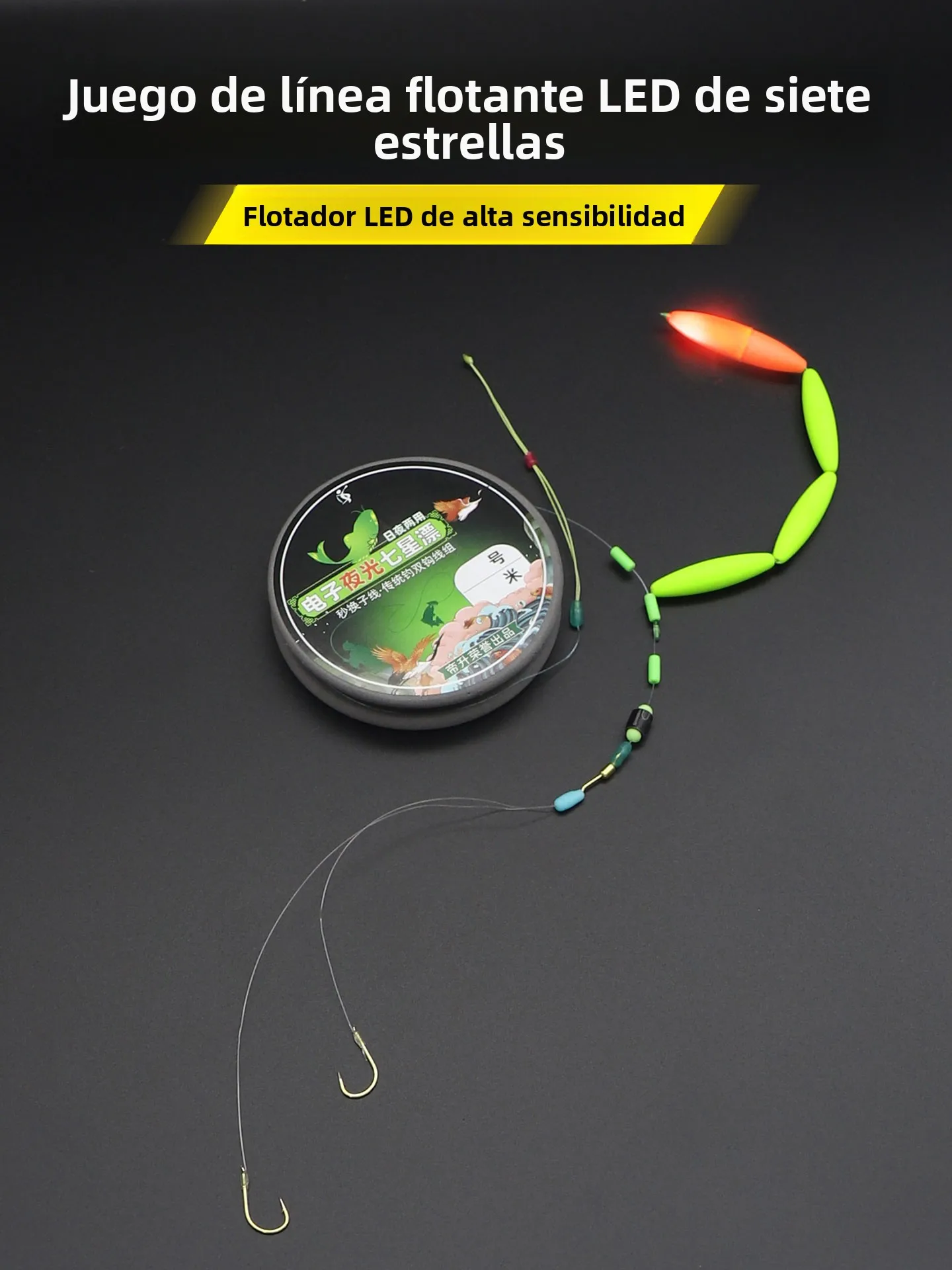 Juego de caña y carrete de pesca Disheng Electronic Night Glow Seven Star Float Line con LED súper brillante para carpa y pez...