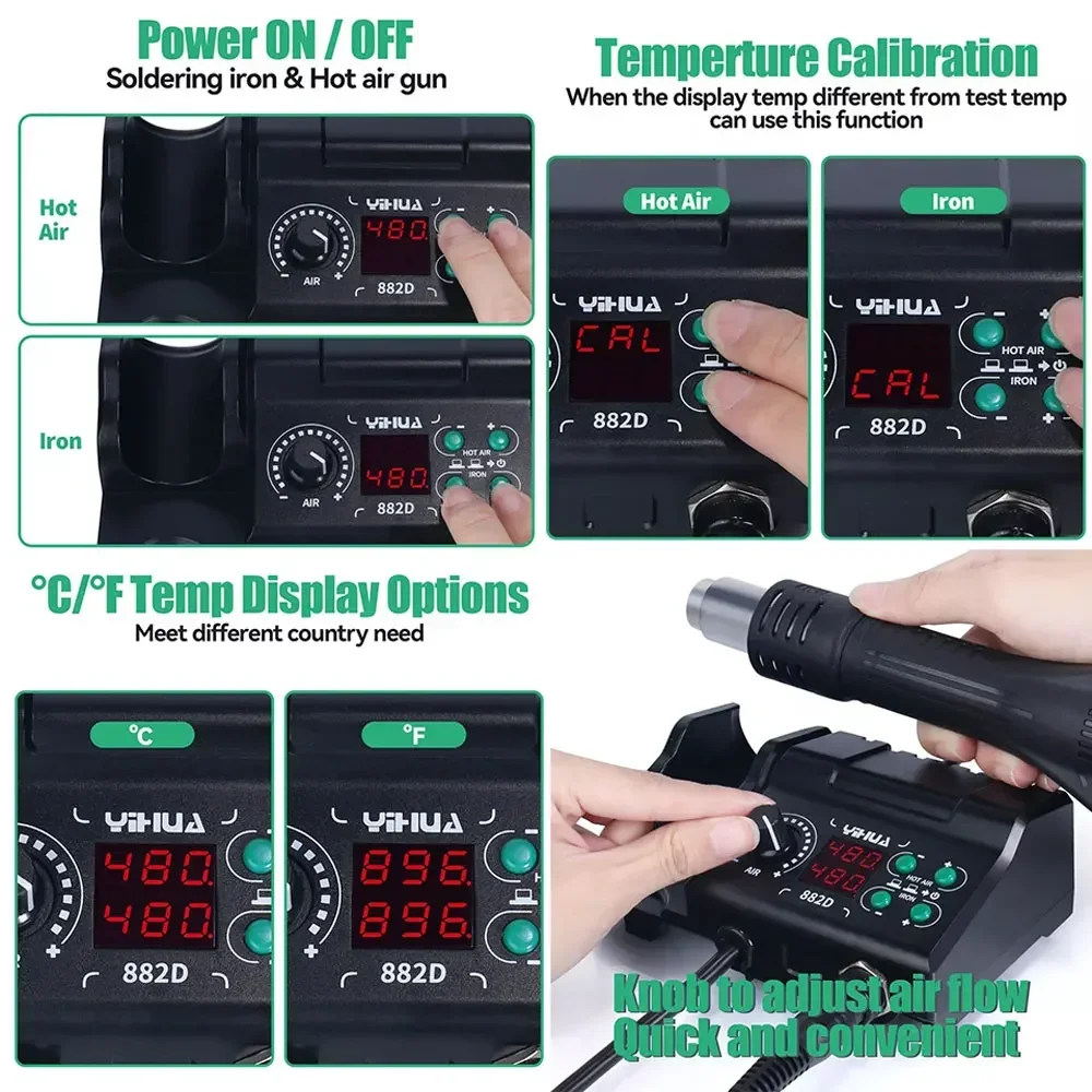 محطة لحام 750 واط 2 في 1 سبيكة لحام طقم لحام تسخين سريع LCD مسدس هواء ساخن مصلحة الارصاد الجوية PCB أدوات إصلاح محطة إعادة العمل الصغيرة