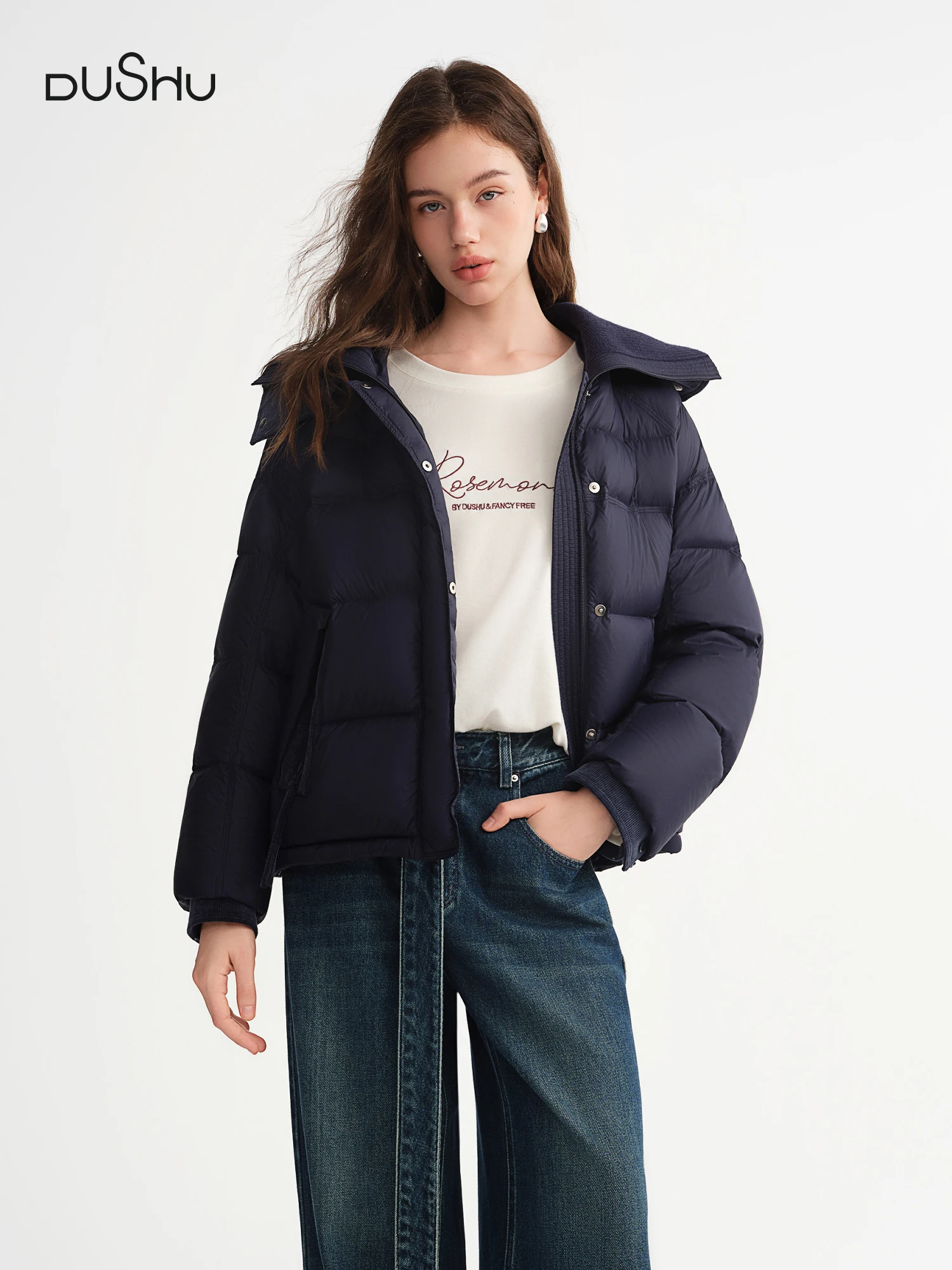 

DUSHU 2025 Winter Women's Hooded Puffer Down Coat - Relaxed Fit Plus Size Thermal Insulated Short Jacket for Casual Warmth