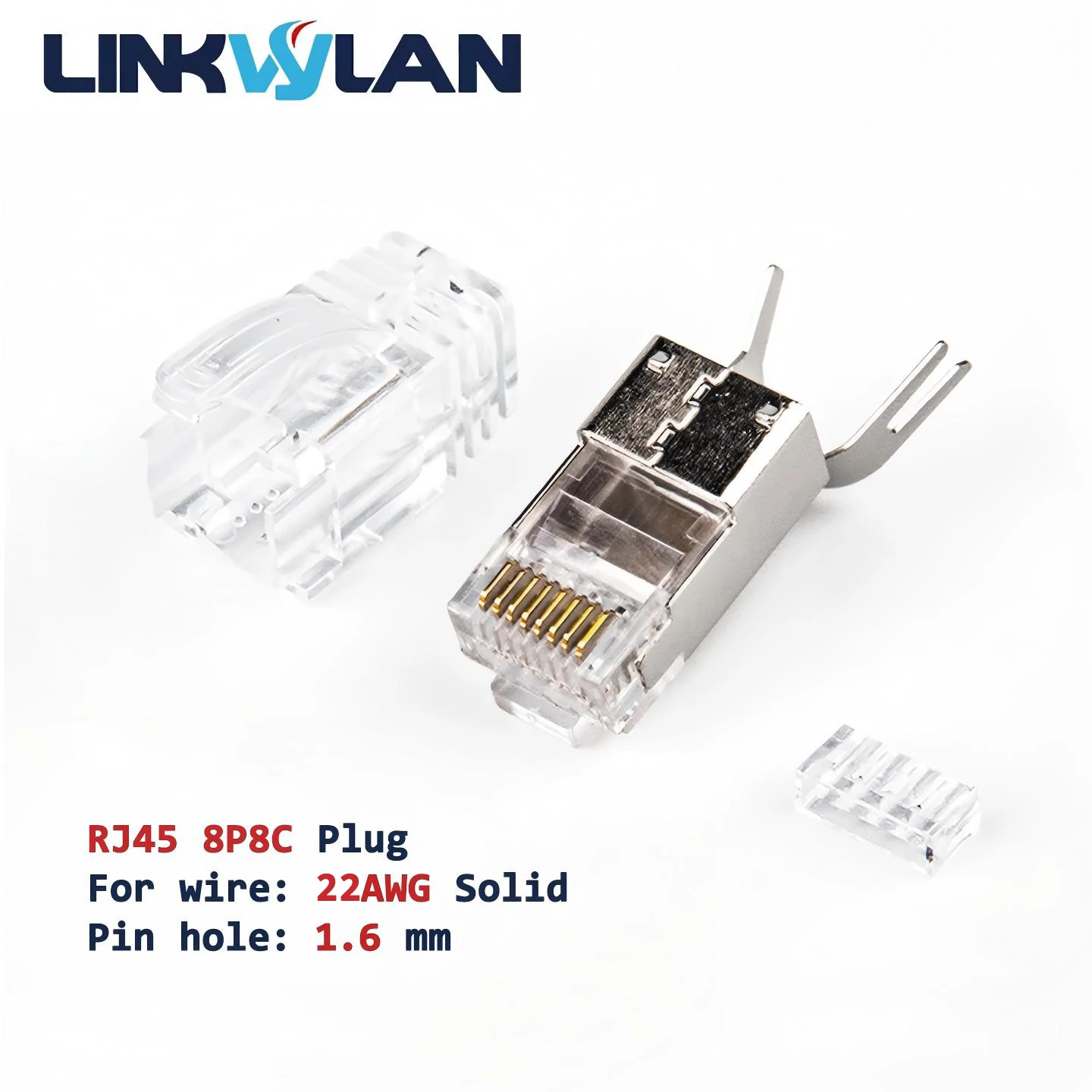 

Linkwylan Cat8 Network Plugs (RJ45 Plug+Load Bar+Boot) STP Pass Through Modular Connector 1.6mm Holes For Solid Stranded Cables