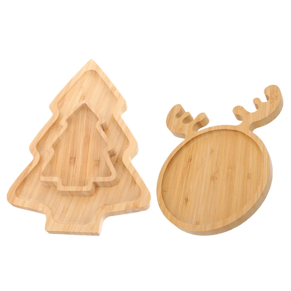 3 Pcs Food Tray Christmas Plate Sushi Dipping Bowl Tree Sauce Dish Set Holiday Shaped Party Serving Wood Appetizer Plates