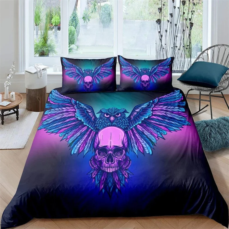 

Black Owl King Queen Duvet Cover Moon Safari Bird Animal Bedding Set Lovely Wildlife Quilt Cover Grey Polyester Comforter Cover