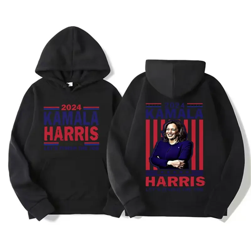 Kamala Harris Let's Finish The Job Hoodie Funny Harris 2024 Madam President Hooded Men Women Harajuku Retro Oversized Sweatshirt