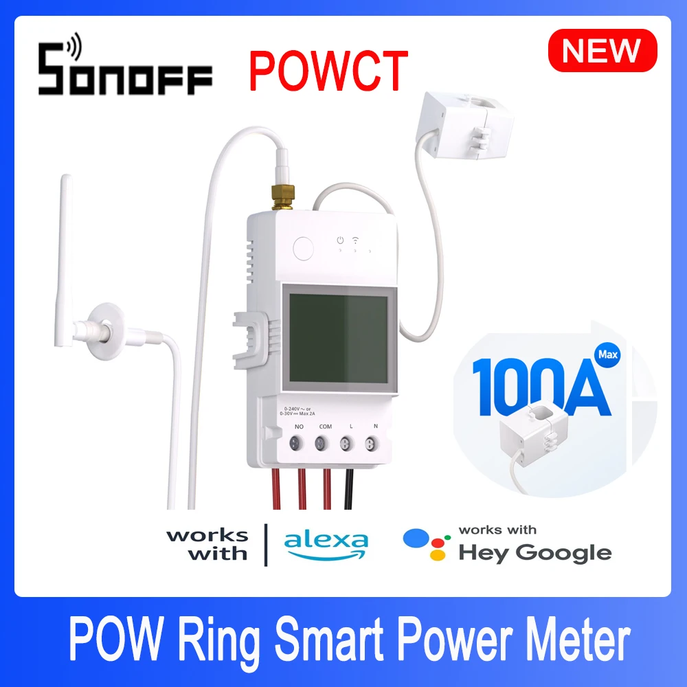 SONOFF POWCT Ring Smart Power Meter ESP32 Chip Current Transformer 100A Energy Monitor Contacter Control Works with Alexa IFTTT