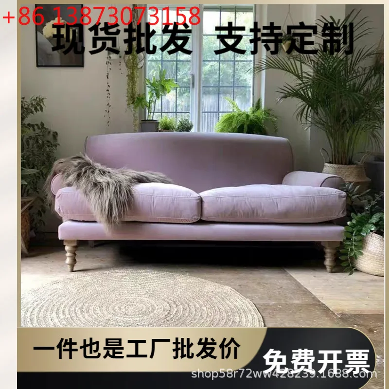 

Французский средневековый простой тканевый фиолетовый диван, американский легкий роскошный бархатный диван на трех человек в скандинавском стиле для гостиной, фото, прямой рядный диван