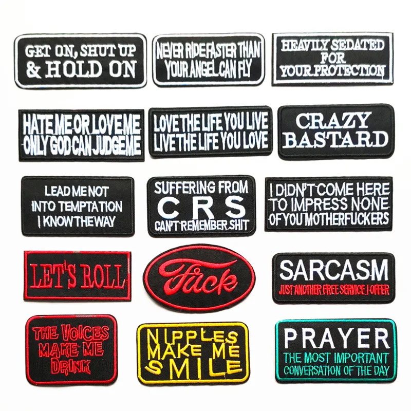 Fashion Patches Black White Letters Embroidery Clothing Stickers Iron On For T-shirt Patch Stripes Appliques Clothes