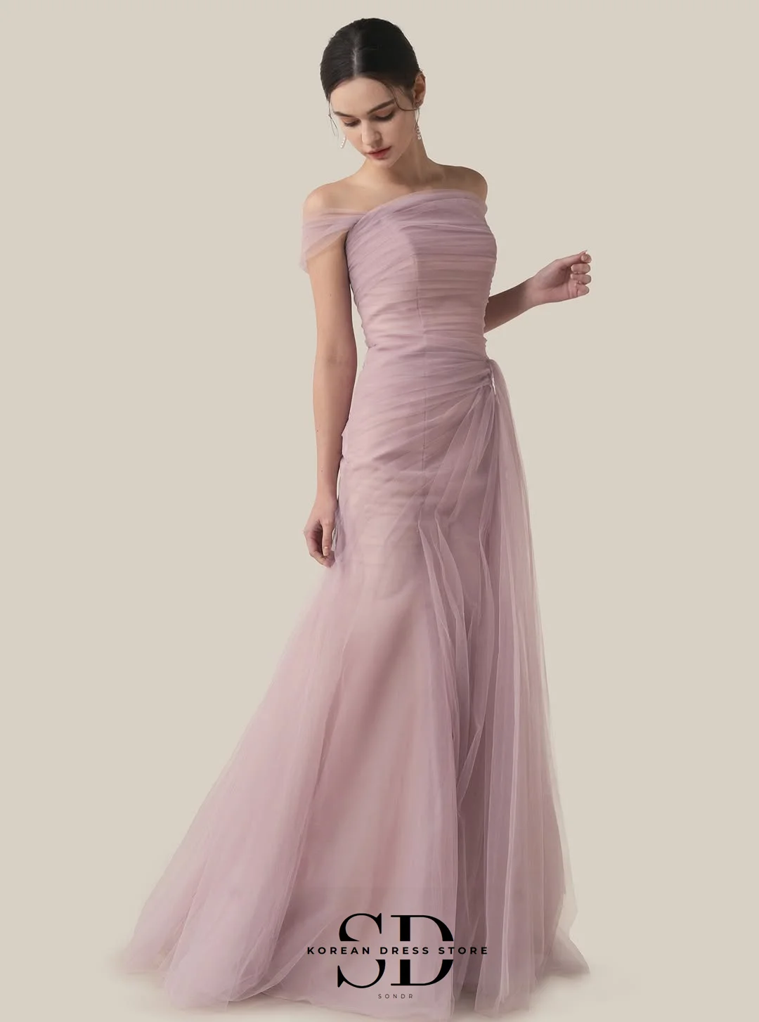 Sondr Gaun Pernikahan Mandiri Korea Elegan Gaun Pesta Pernikahan Panjang Lantai Bahu Terbuka Gaun Resepsi Khusus Pemotretan