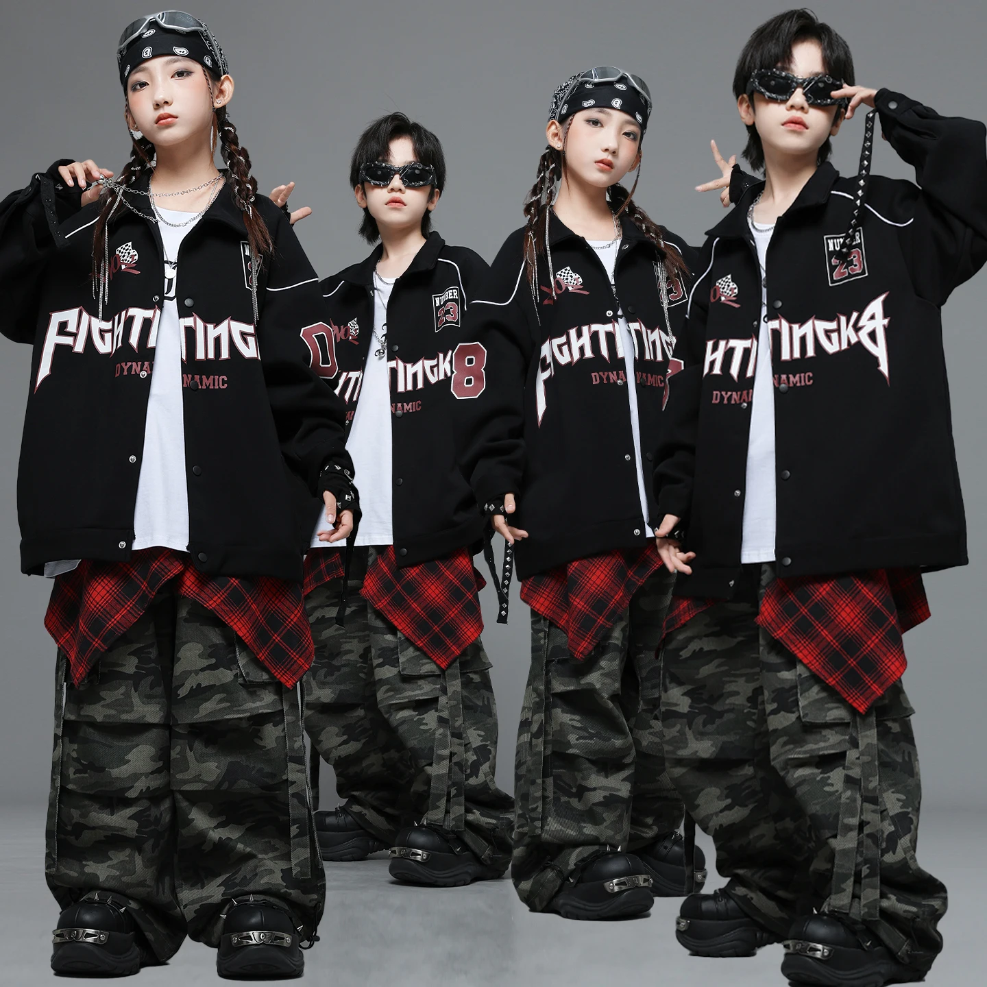 Hip hop meninos graffiti camisa camo calças de carga calções de dança de rua meninas k-pop streetwear crianças jazz conjunto crianças traje