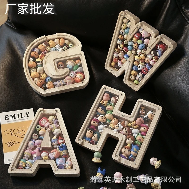 Wooden 26 Letter Alphabet Money Box Clear Acrylic Lid Learning Piggy Bank Toy Storage For Kids Table Decor Nursery Birthday Gift
