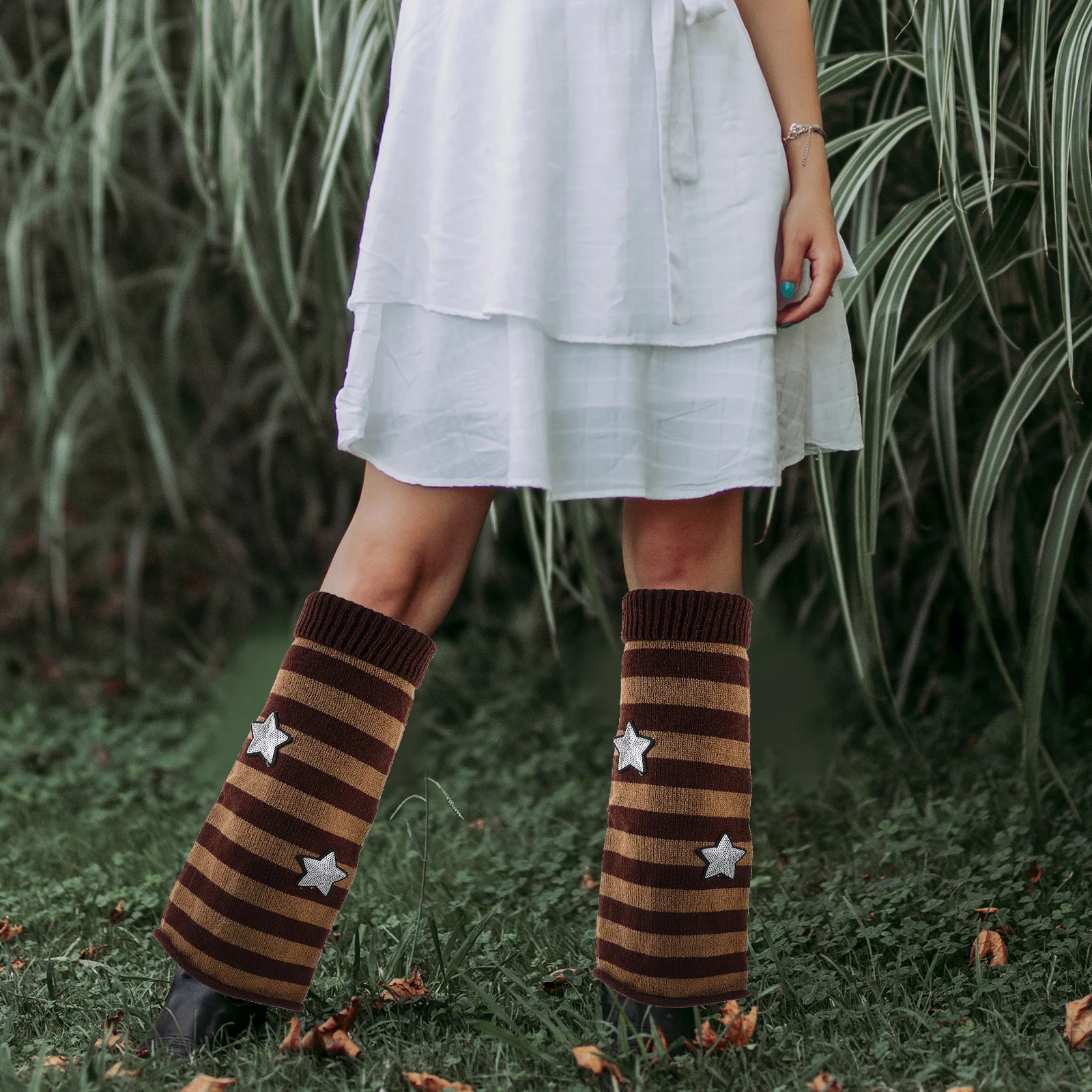 

1 пара вязаных гетр со звездным узором, полосатый дизайн, теплая зимняя защита, гетры для женщин и девочек для женщин