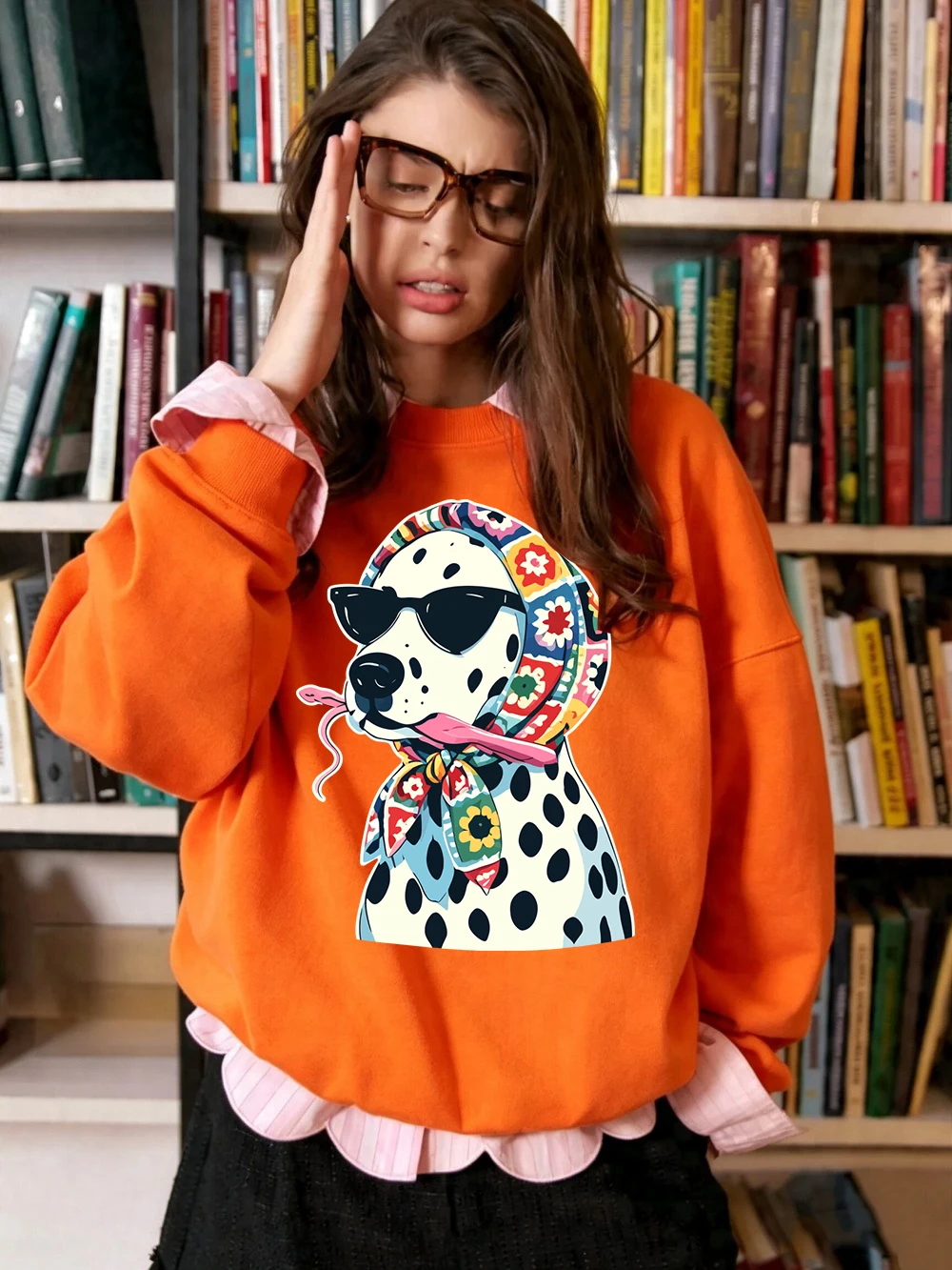 Blumenmuster Kopftücher Gepunktete Hunde-Prints Sweatshirts Damen Lose Basic-Hoodies Fleece Warme Rundhals-Pullover Winter Damen-Oberteile – Detail 15