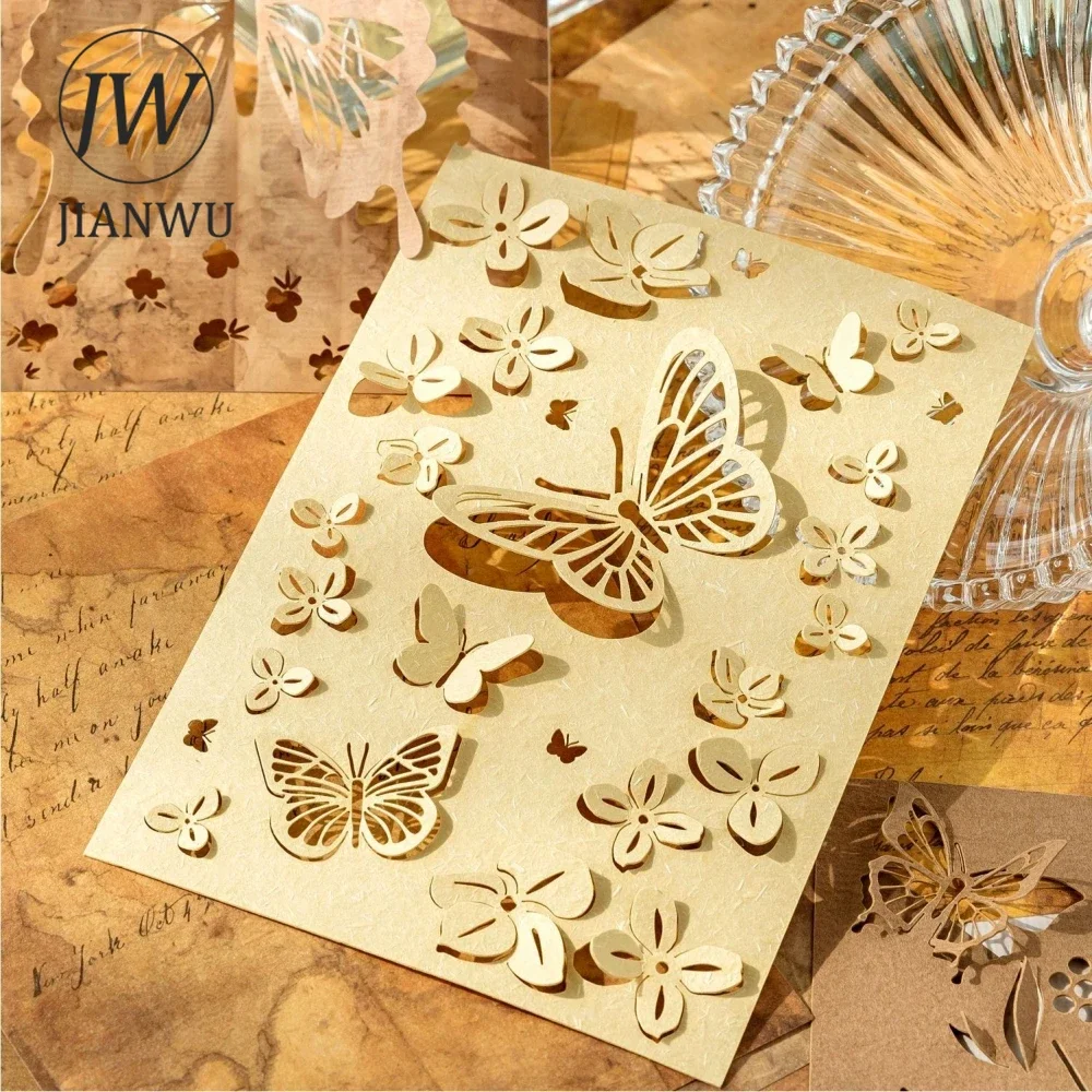 JIANWU Butterfly Dance Between Papers Series Vintage Flower Hollow Collage Decor Material Paper Creative Junk Journal Stationery