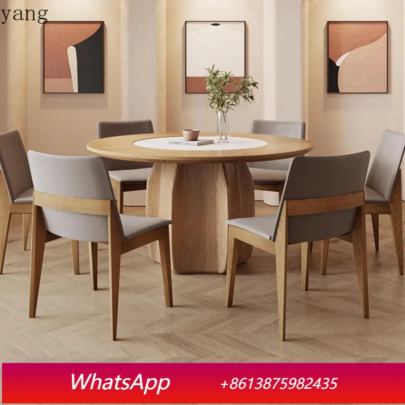LMM solid wood round new Chinese turntable dining table ash embedded turntable dining table for home use