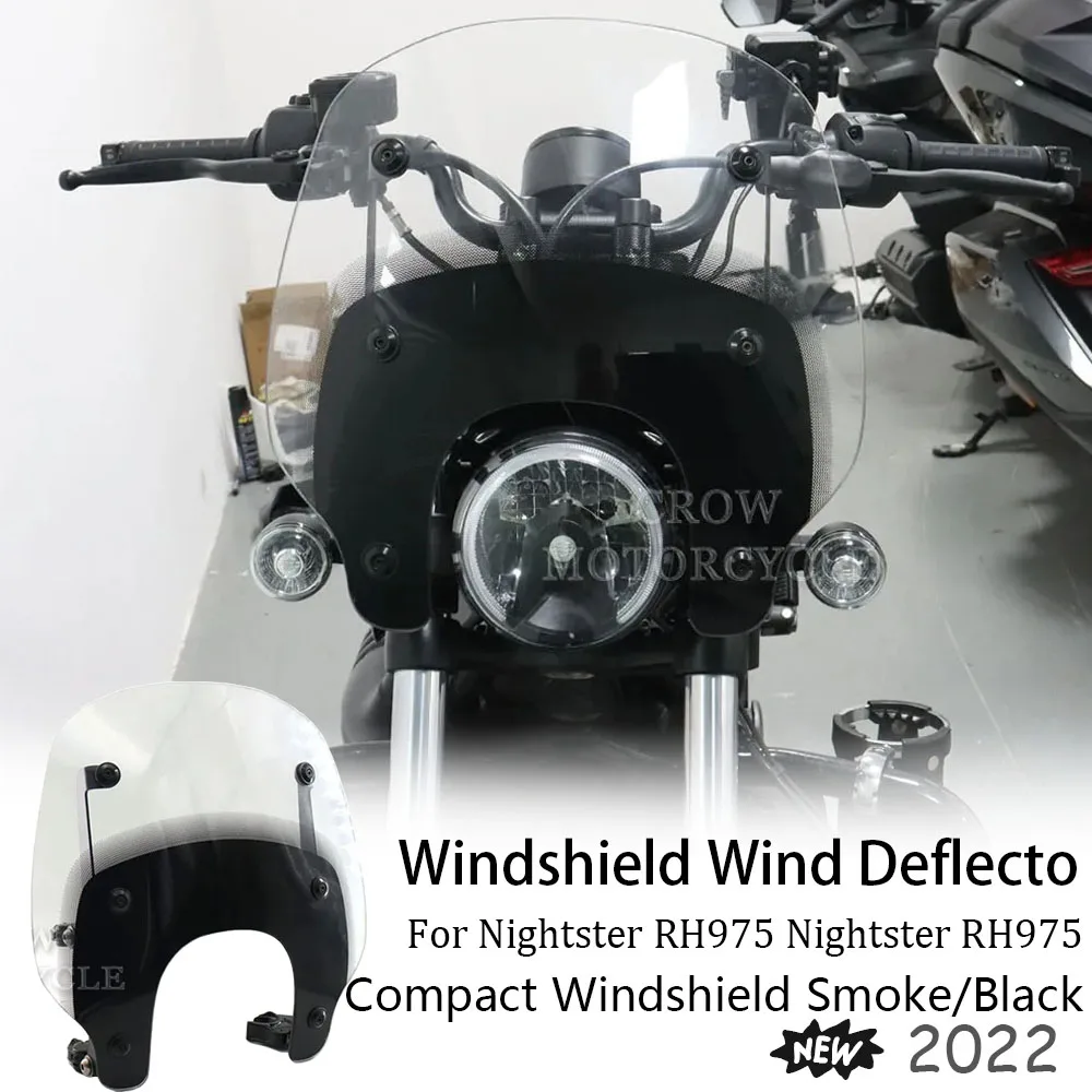 Windshield Wind Deflecto For Nightster RH975 Nightster RH975 2022 Motorcycle Quick-Release Compact Windshield Smoke/Black