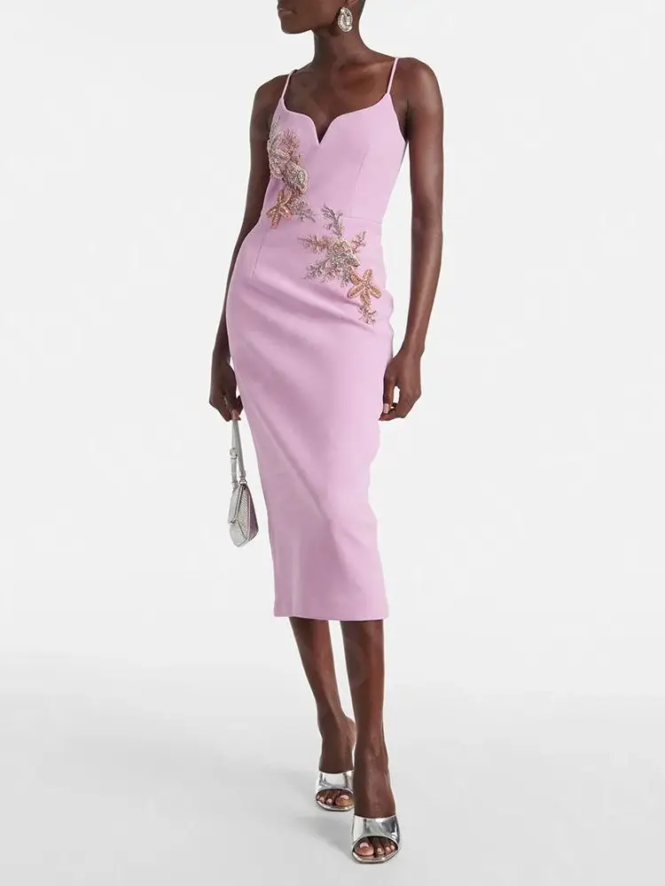 New Arrival Prom Gowns Pink Short Prom Party Dresses 2024 Wedding Guest Gowns Tea Length Homecoming Gowns with Straps Beading image 5