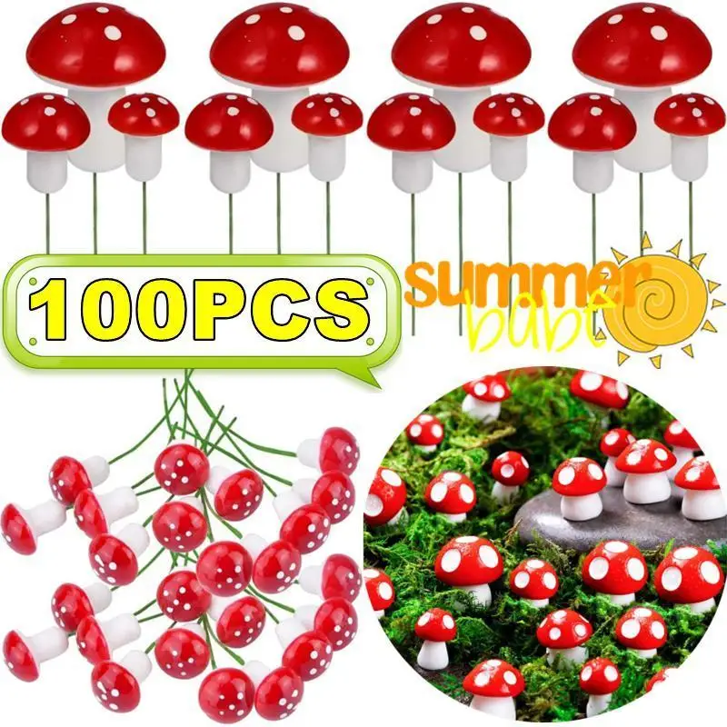 100-10 buah miniatur buatan busa jamur peri taman Pot tanaman Bonsai Mini jamur Resin kerajinan dekorasi untuk DIY dekorasi mikro