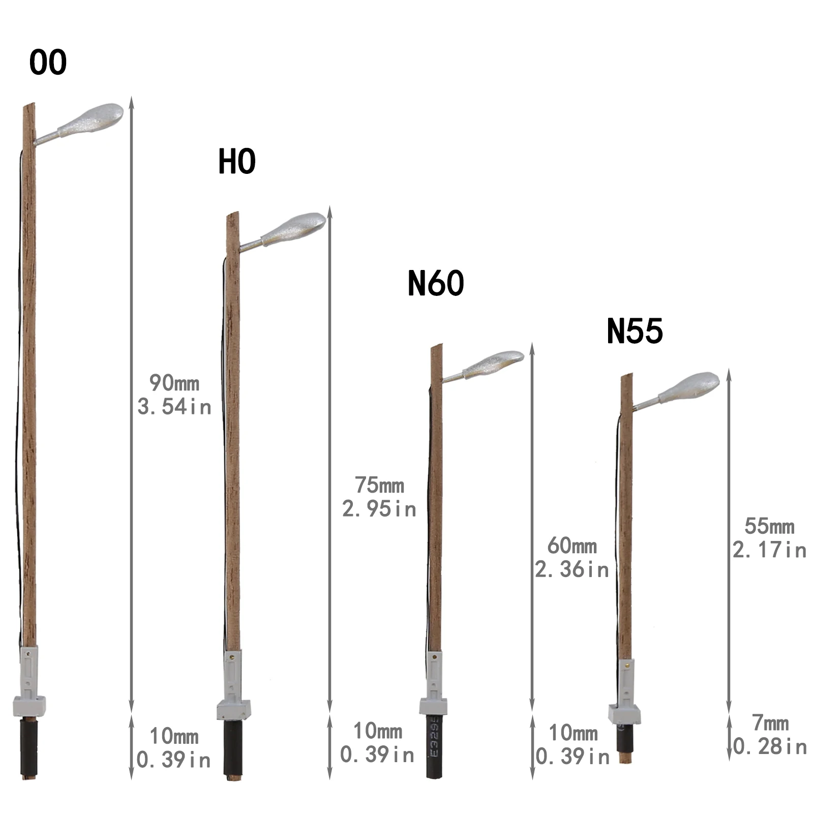 Evemodel 5 Stück OO HO N Maßstab Warmweiße LED-Holzpfostenlampen Straßenbeleuchtung mit Kostenlosen Widerständen LD31 für Modelleisenbahn-Beleuchtung