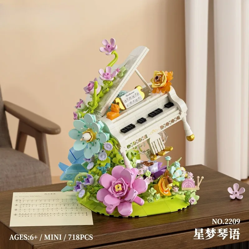 

Eternal Flower Instrument Series White Piano Assembly Desktop Ornament Model, Birthday Gift for Lovers and Best Friends