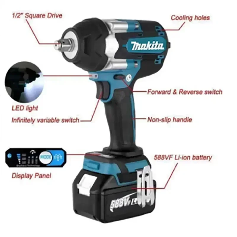 Makita DTW700 kunci pas elektrik tanpa kabel, obeng bor torsi tinggi alat listrik bran dapat diisi ulang 18V