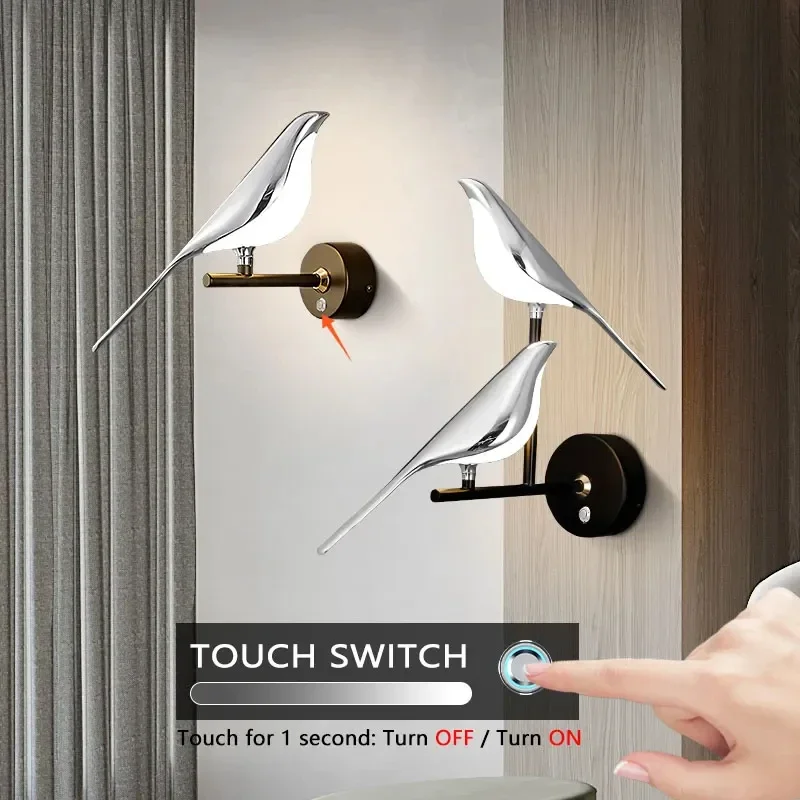 

Nice Nordic Touch Switch Bird LED Wall Lights Parlor Bar Creative Wall Lamps Novelty Sconces Bedroom Bedside Lamp Home Decoratio