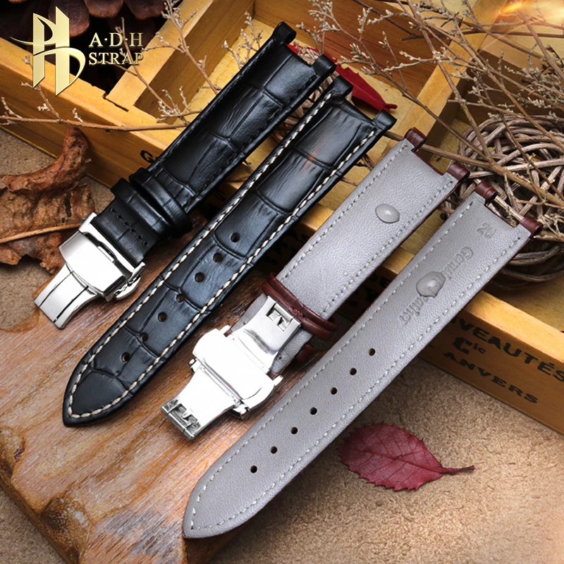 Head Layer Leather Strap Crocodile Pattern Cowhide for YA133309 Gales 20*11mm 22*13mm Watchband Black Brown Men\'s Accessories