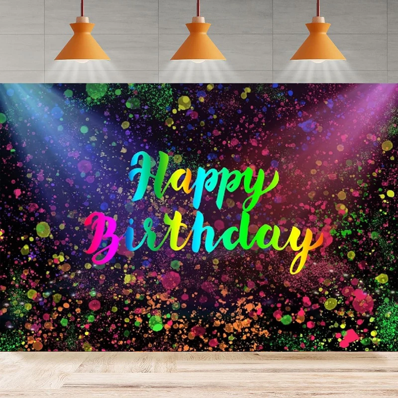 Photography Backdrop Abstract Artistic Multicolor Ink Graffiti Hip Hop Happy Birthday Neon Background Home Party Backdrop Wall