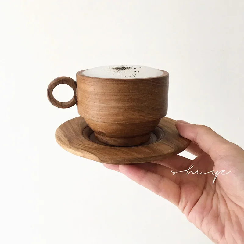 Original Vintage Teak Coffee Cup Set Wood Latte Cup Disc Japanese Style Contracted Design Diverse Cups Tableware