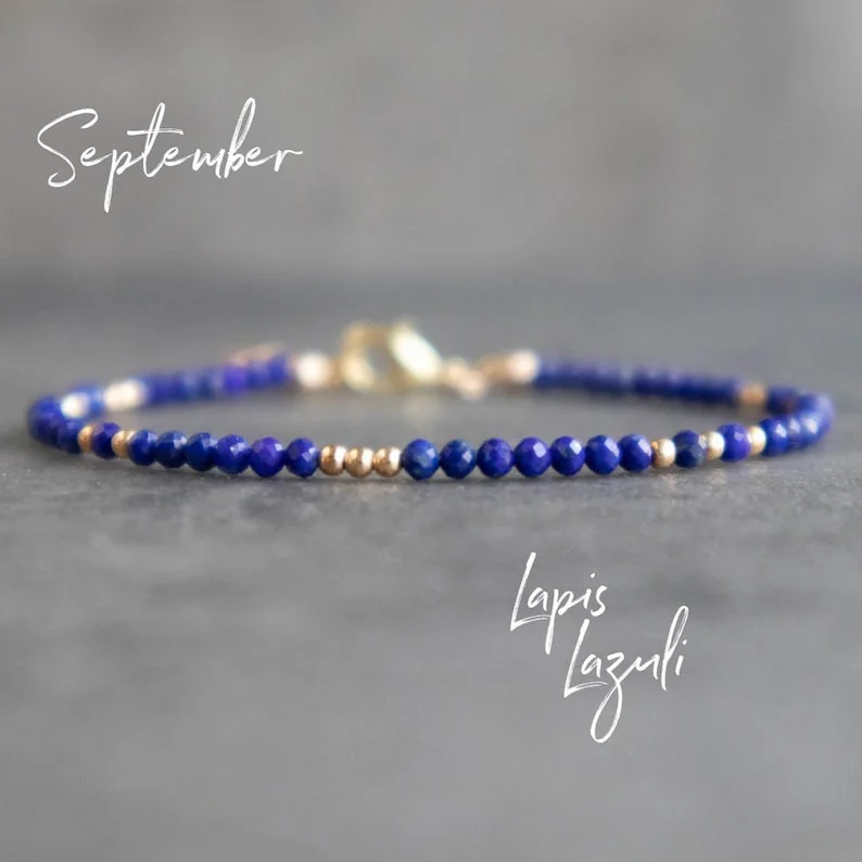 Lapis Lazuli Bracelet, Dark Blue Lapis Bracelet, Gemstone Bracelets for Women, Dainty Lapis Gold Bracelet