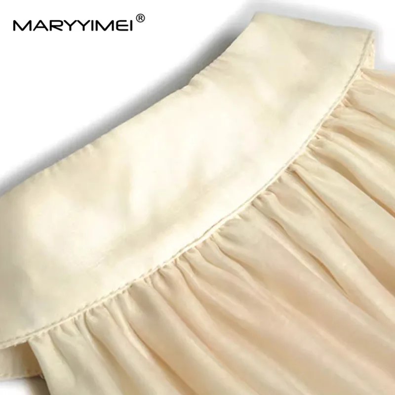 MARYYIMEI Fashion Designer Spring Summer Women's Halter Sleeveless Lace-UP Print Dress Beach Style Ivory White Elegant Dresses